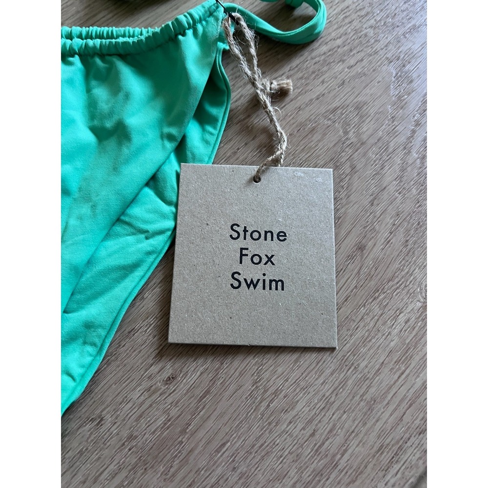 Stone Fox Swim River Bikini Bottoms Apple Mint Green High Cut Thong Size L - Picture 7 of 9